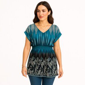 HOTS WING Blue & Black Paisley Blouse